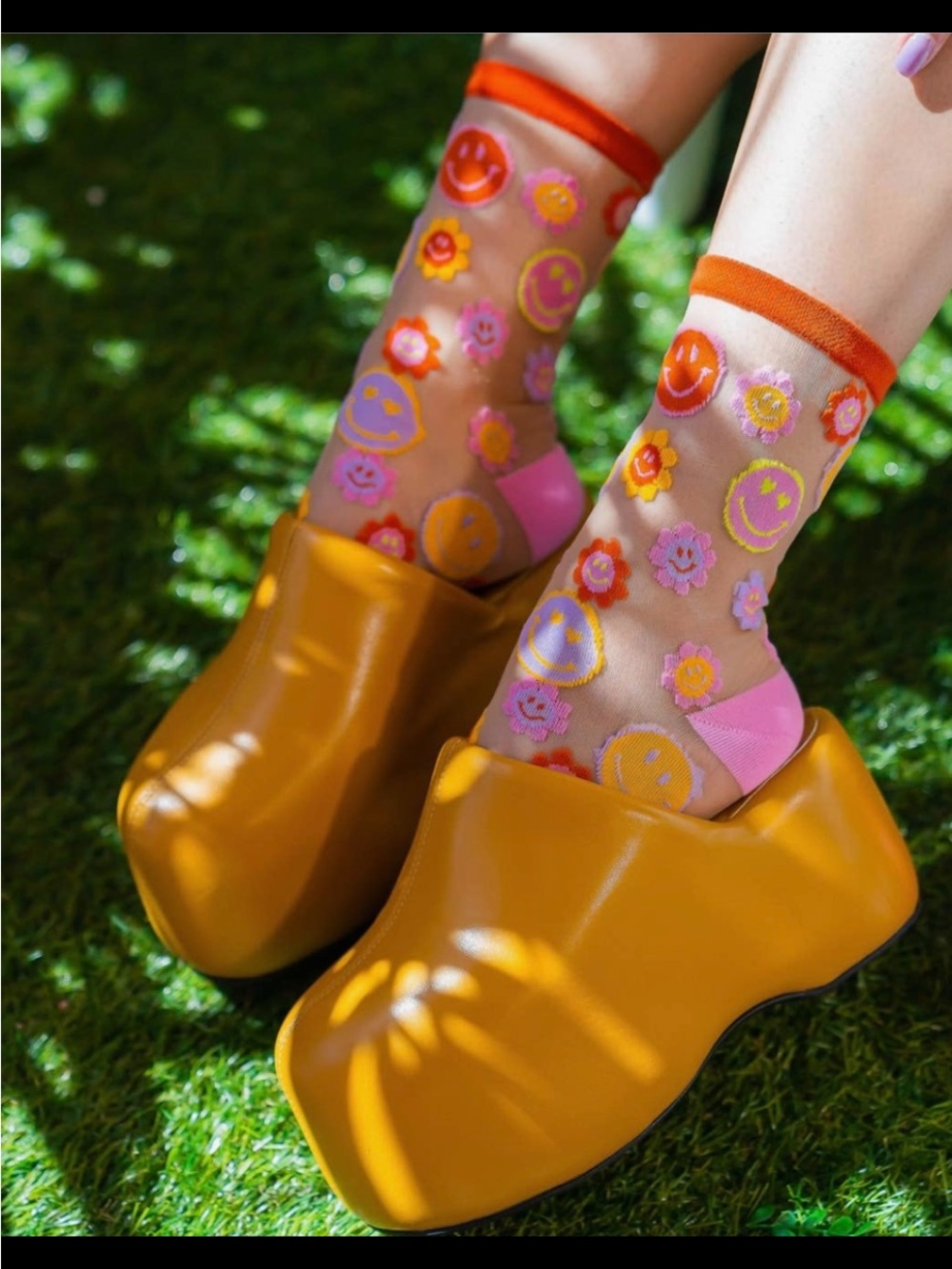 Sock Candy Smiley Face Daisy Sheer Crew Sock. Price Firm.